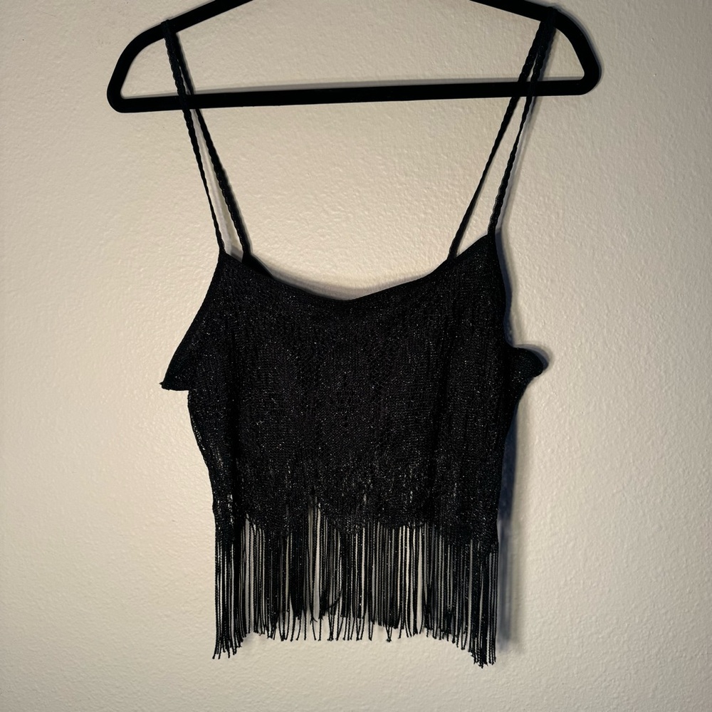 TR Bentley Tank Top Fringe Goth Grunge Size Small Clubbing Sparkle Fairycore
